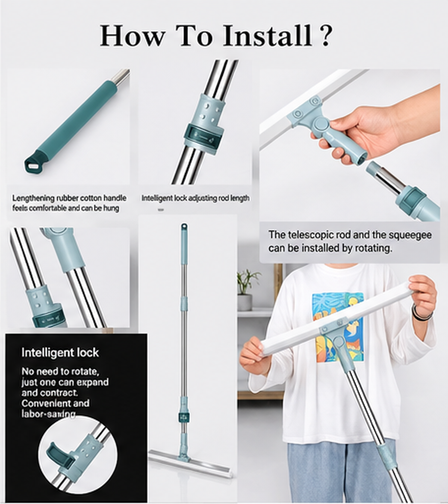 FlexiWipe – Multipurpose Wiper | Extendable-Rod |Floor Cleaner | 180° Head